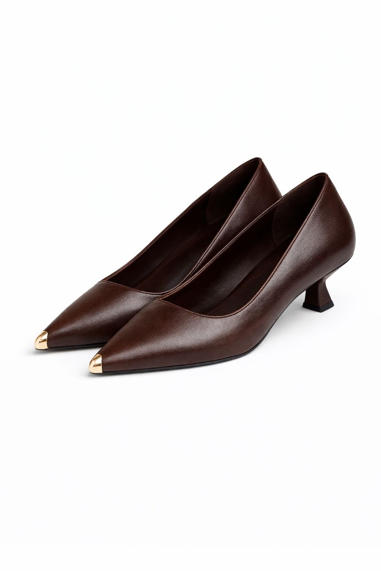 Kahve Kadın Kısa Topuklu Stiletto Ayakkabı 9192