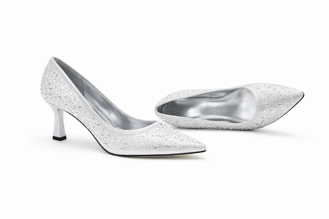 Stiletto Gümüş Taşlı Kadın Topuklu Ayakkabı