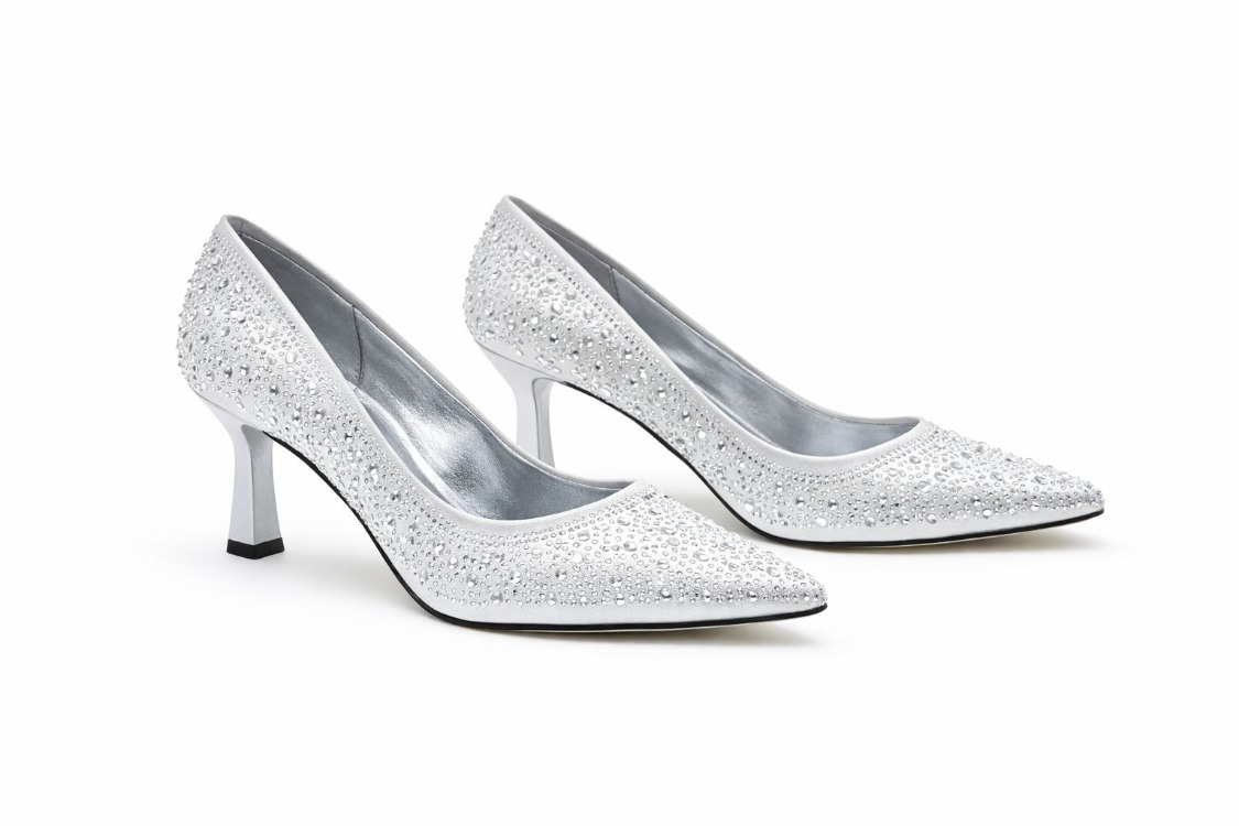 Stiletto Gümüş Taşlı Kadın Topuklu Ayakkabı