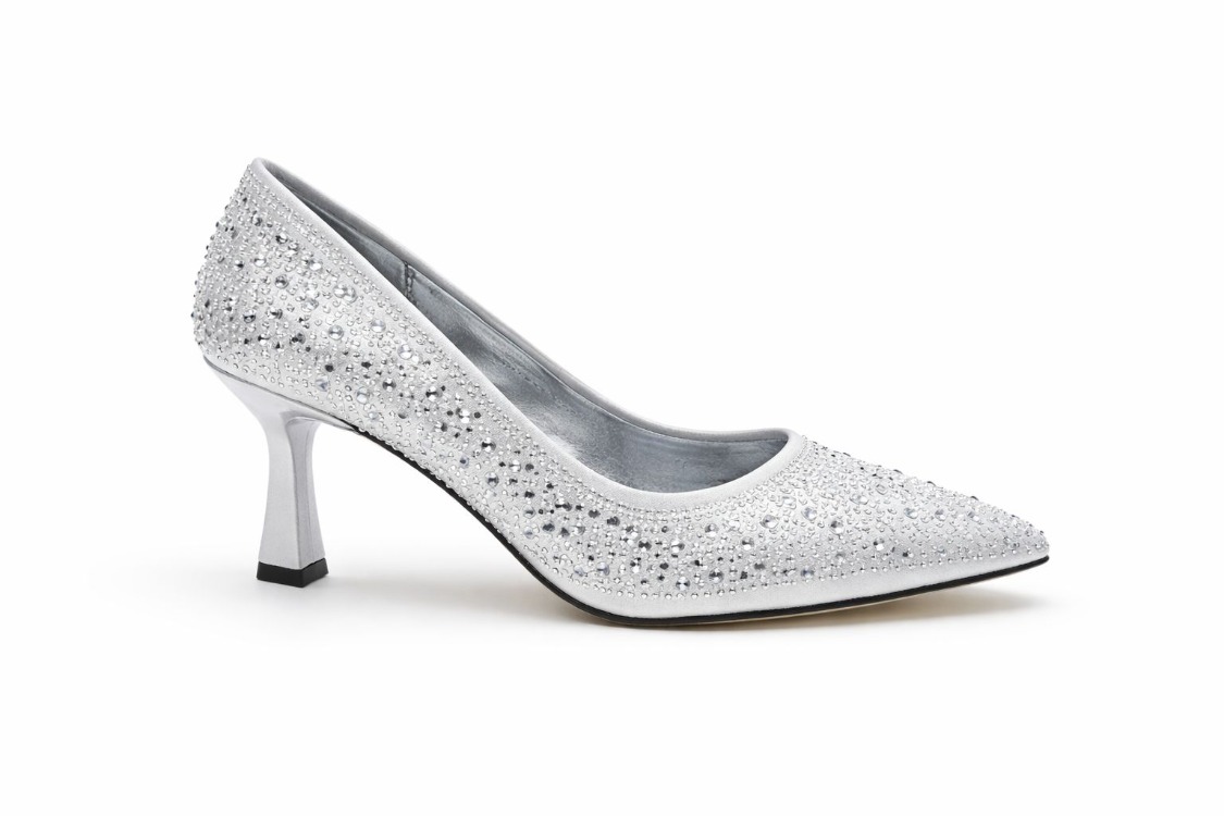 Stiletto Gümüş Taşlı Kadın Topuklu Ayakkabı
