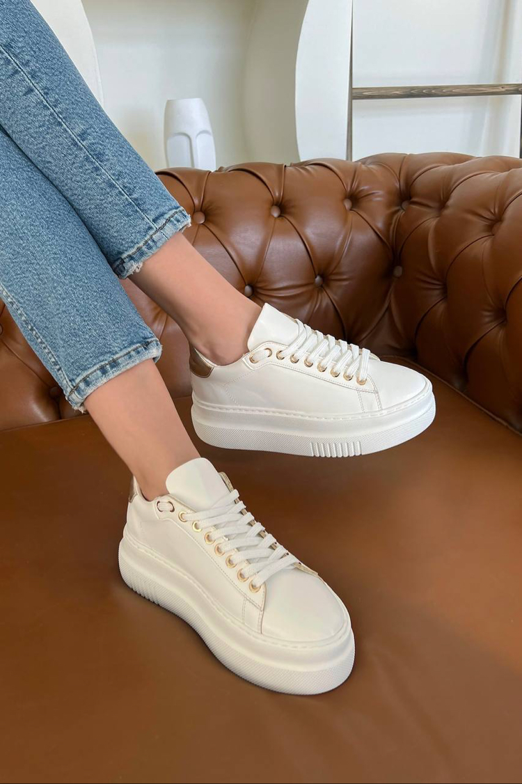 Beyaz Altın detaylı  Sneaker Kadın Ayakkabı 