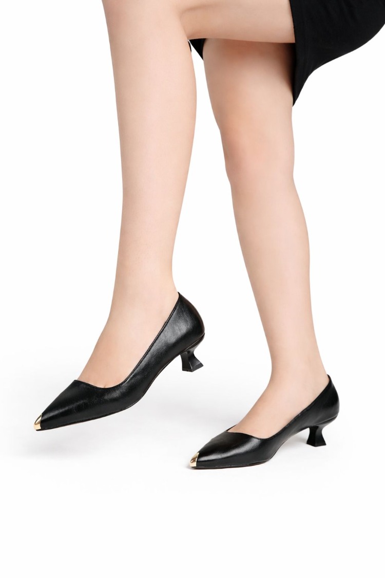 Siyah Kadın Kısa Topuklu Stiletto Ayakkabı 9192
