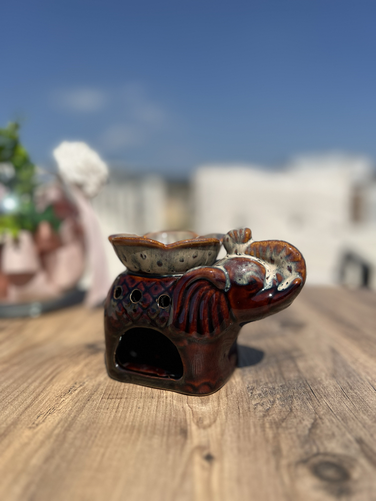 Büyük Beyaz Fil Seramik Buhurdanlık + Hediye Buhurdanlık Mumu