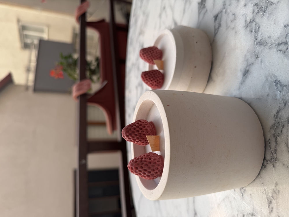 Çilekli Büyük Boy Soya Beton Mum