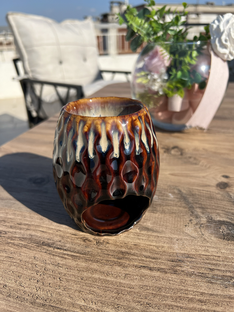Premium Bohem Kahverengi Seramik Buhurdanlık