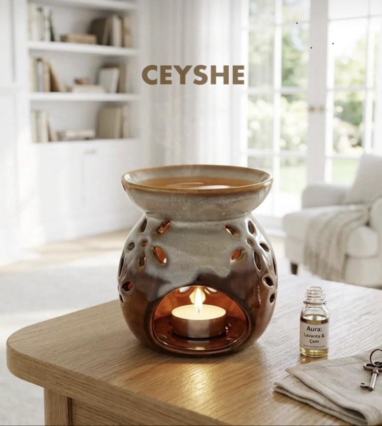 Kahve Bej Seramik Premium Buhurdanlık