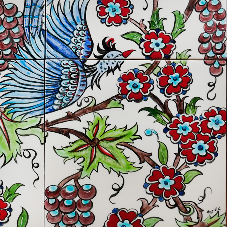 El Yapımı İznik Çini Pano – Asma Kuşu Deseni