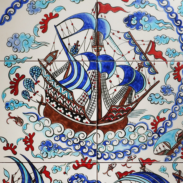 El Yapımı İznik Çini Pano – Kalyon Deseni 
