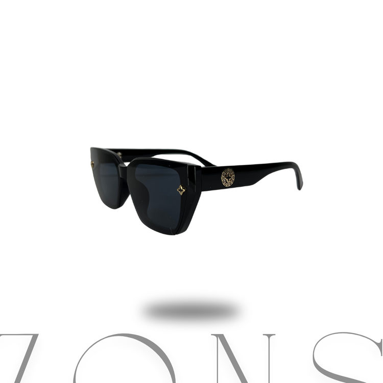 Premium Cat Eye Köşeli Güneş Gözlüğü - Siyah Çerçeve - Altın Logo Detaylı - Siyah Lens
