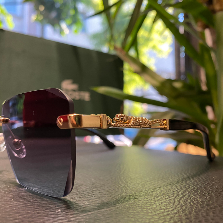 Premium Çerçevesiz Güneş Gözlüğü  Kahve-Mavi Degrade Lens  Altın Saplar