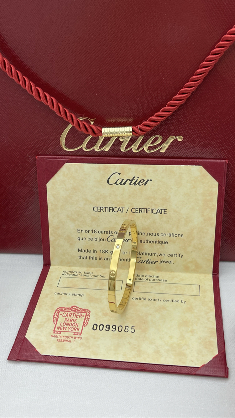 Cartier Love İnce 4 Taşlı Gold Bileklik Kutulu