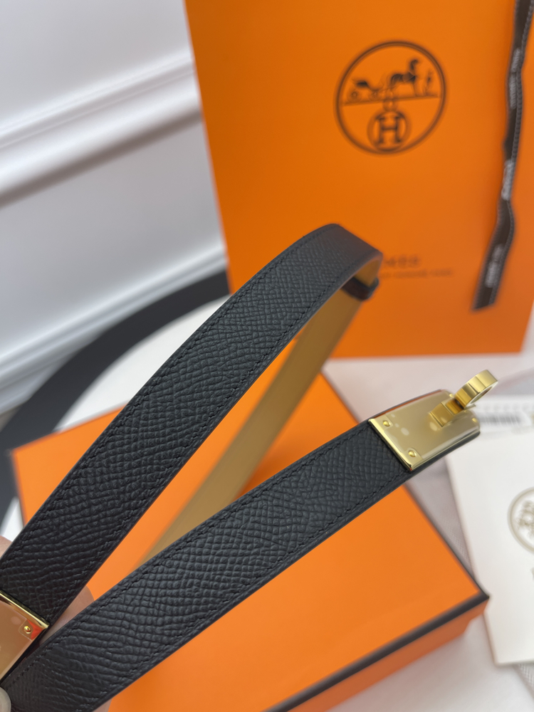 Hermes Kelly Belt Siyah-Gold Kutulu