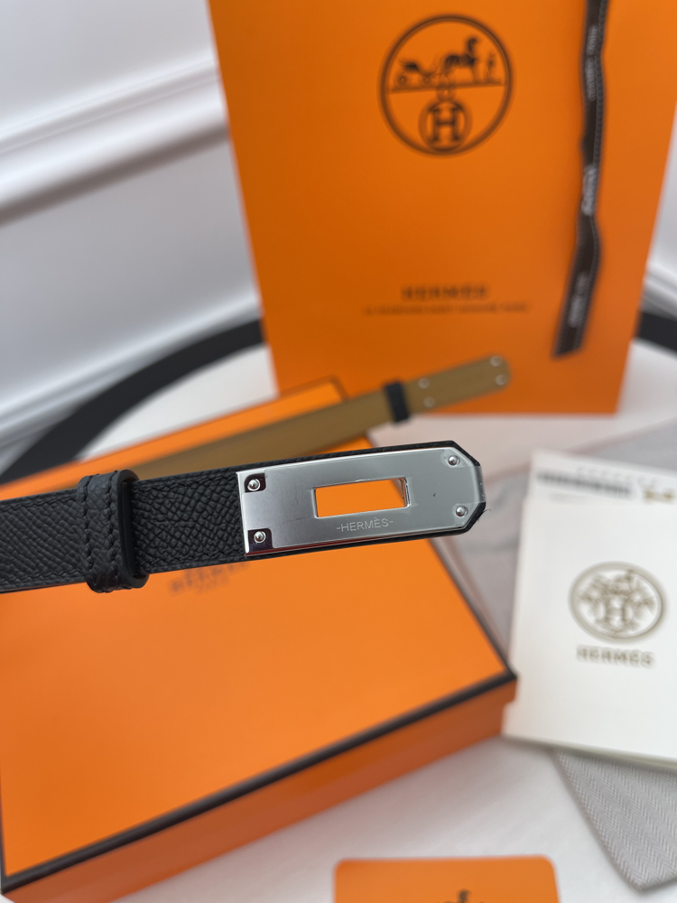 Hermes Kelly Belt Siyah-Silver Kutulu