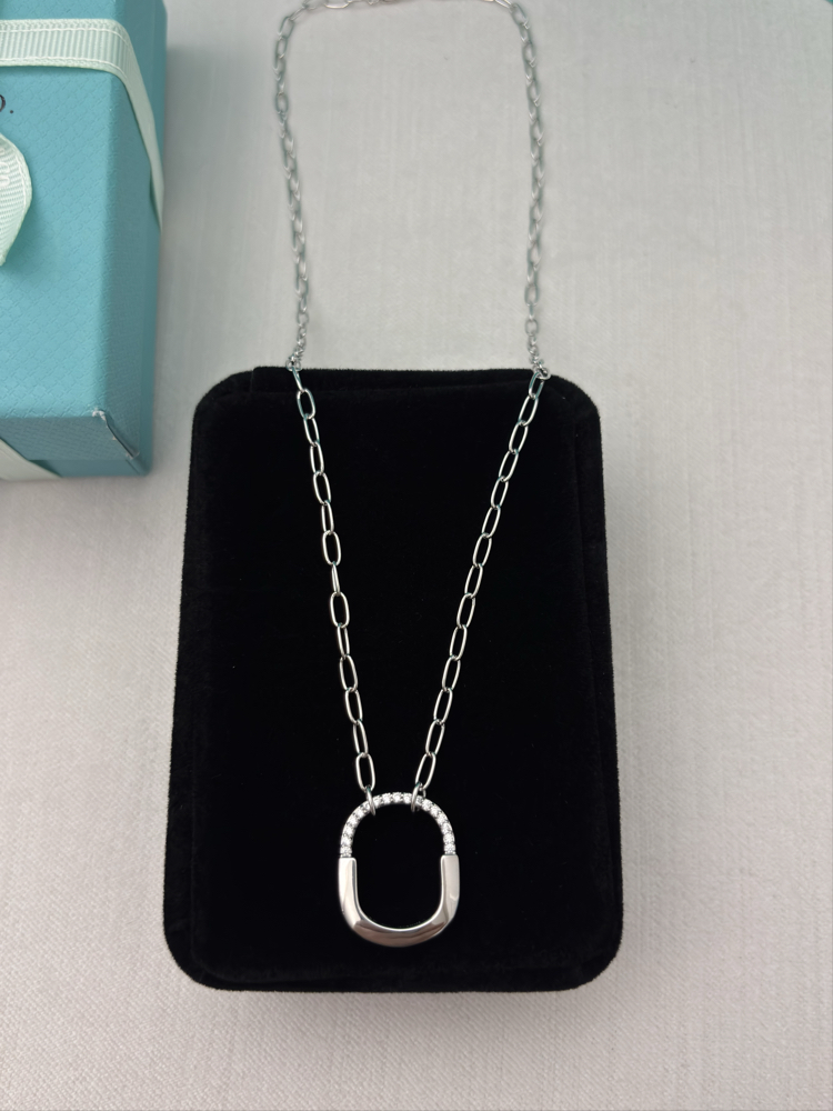 Tiffany Kilit Small Silver Taşlı Kolye