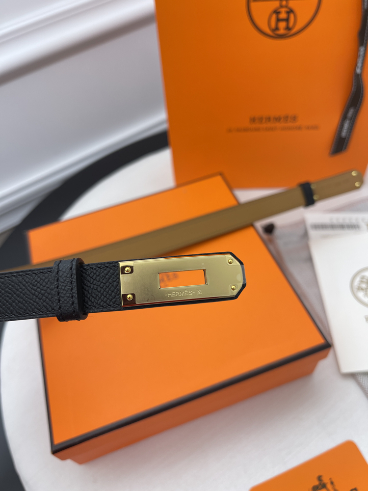 Hermes Kelly Belt Siyah-Gold Kutulu