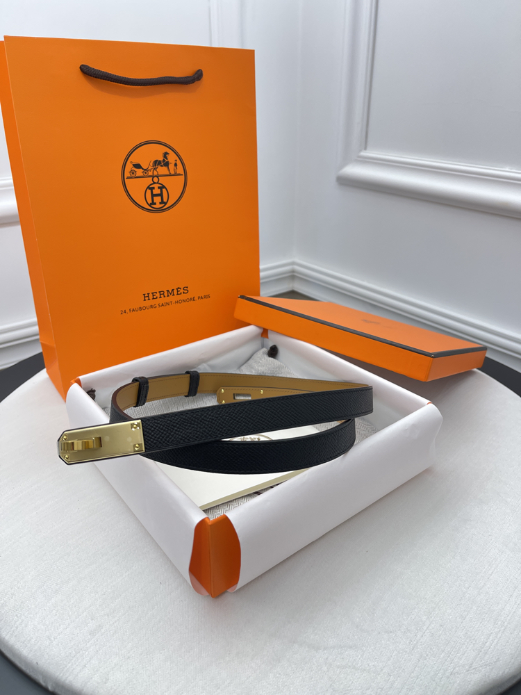 Hermes Kelly Belt Siyah-Gold Kutulu
