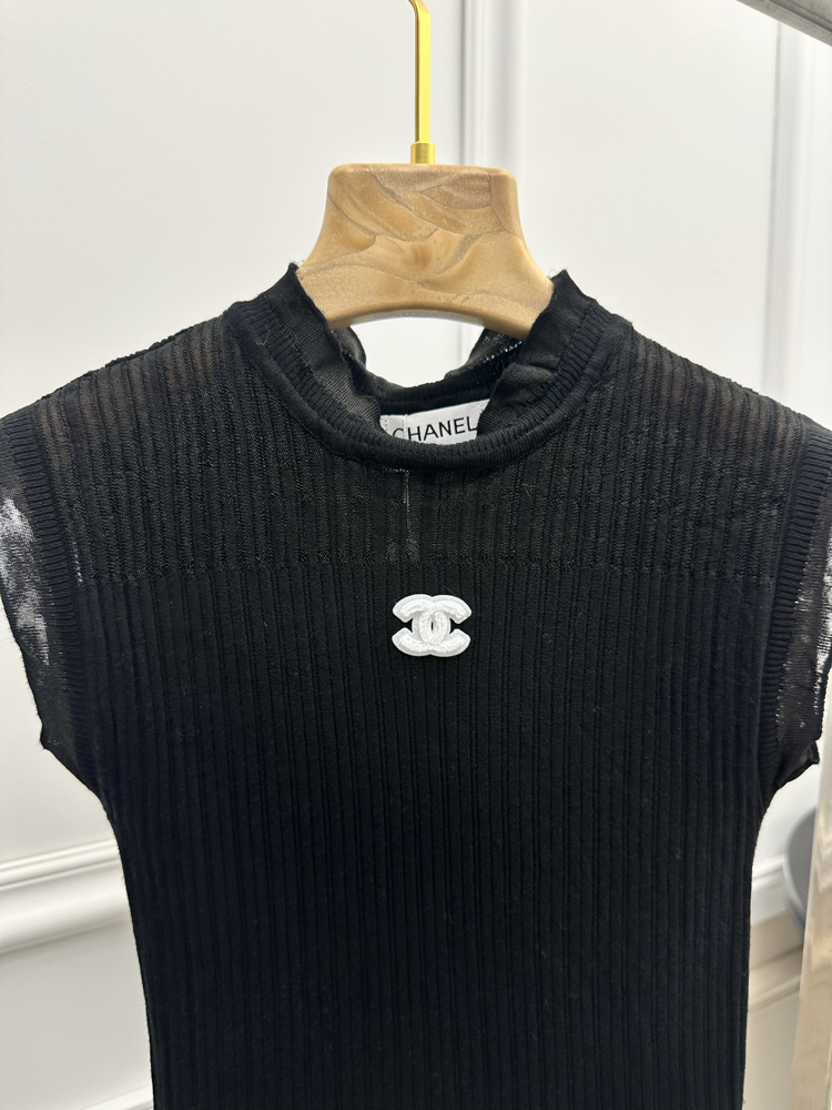 Chanel Transparan Detaylı Fitilli Siyah Bluz
