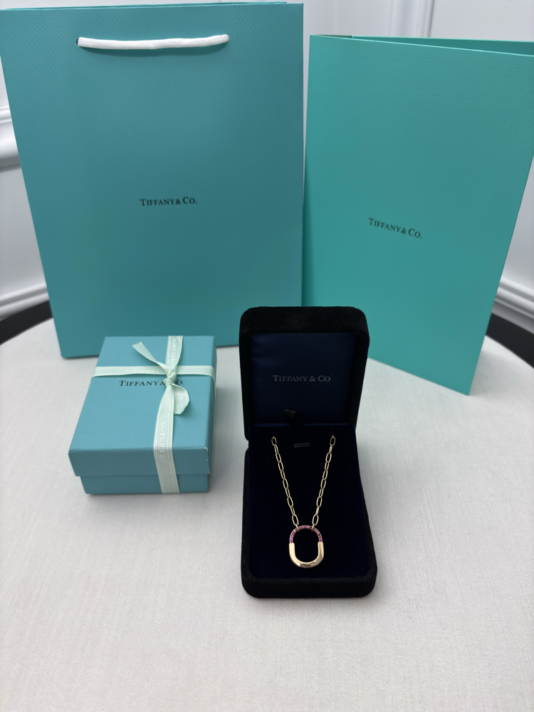 Tiffany Kilit Small Rose Gold Taşlı Kolye