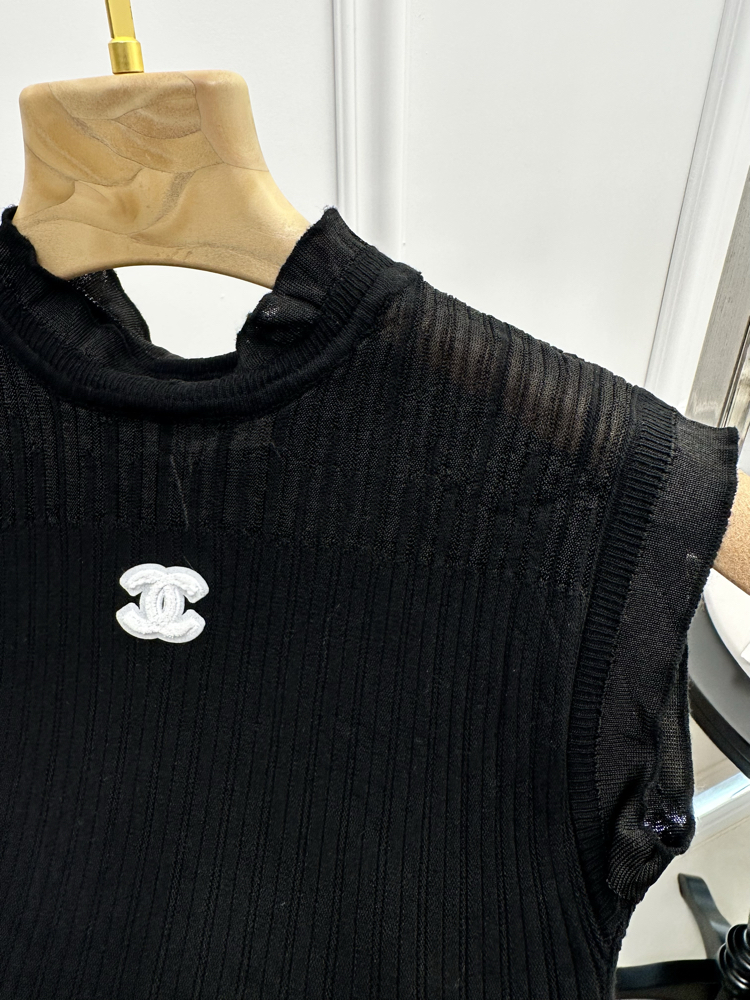 Chanel Transparan Detaylı Fitilli Siyah Bluz