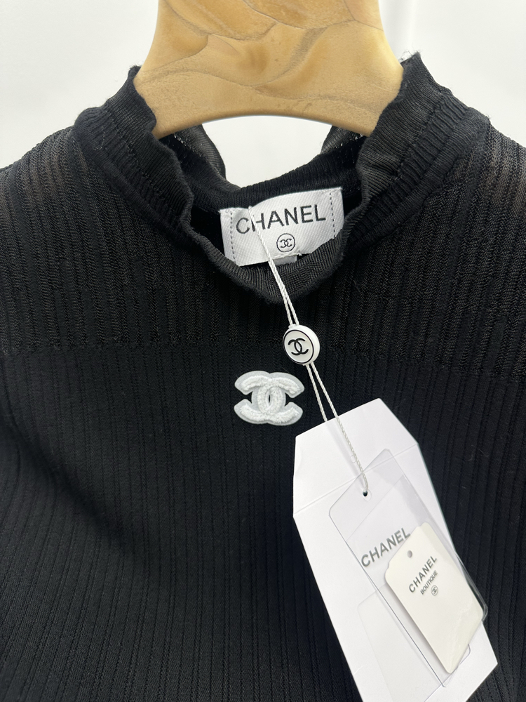 Chanel Transparan Detaylı Fitilli Siyah Bluz