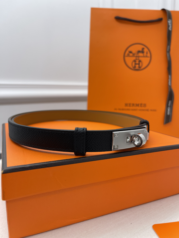Hermes Kelly Belt Siyah-Silver Kutulu