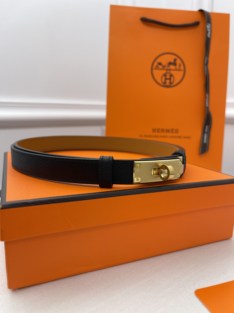 Hermes Kelly Belt Siyah-Gold Kutulu