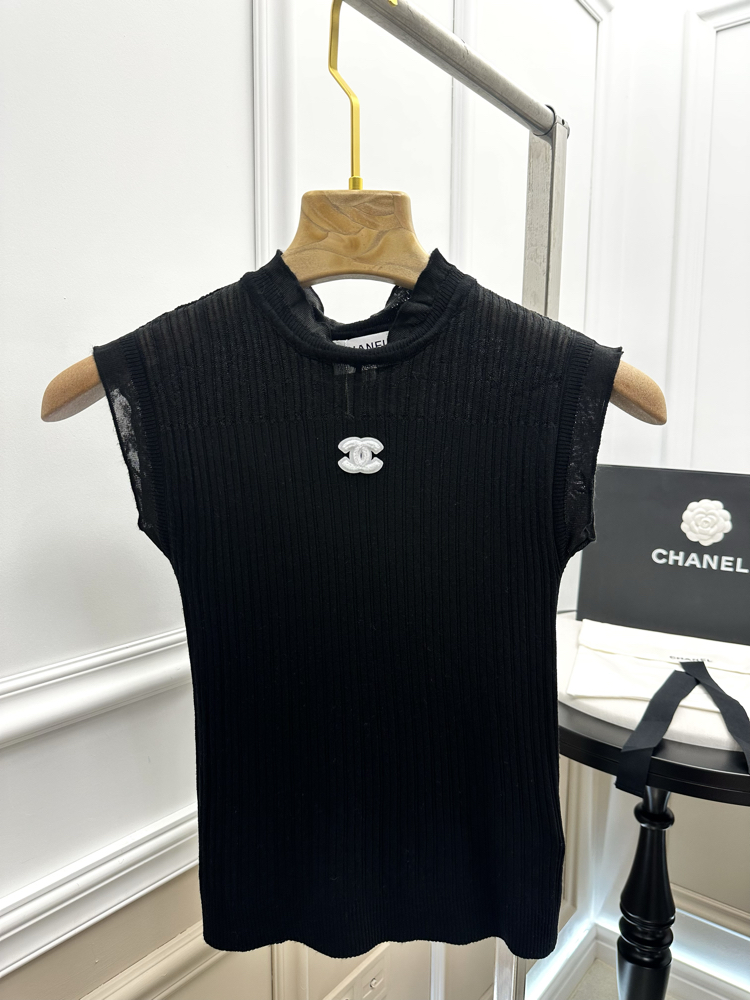 Chanel Transparan Detaylı Fitilli Siyah Bluz