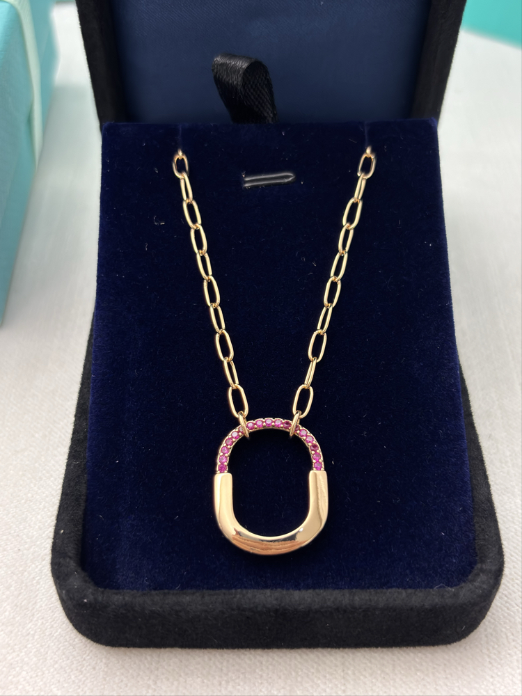 Tiffany Kilit Small Rose Gold Taşlı Kolye