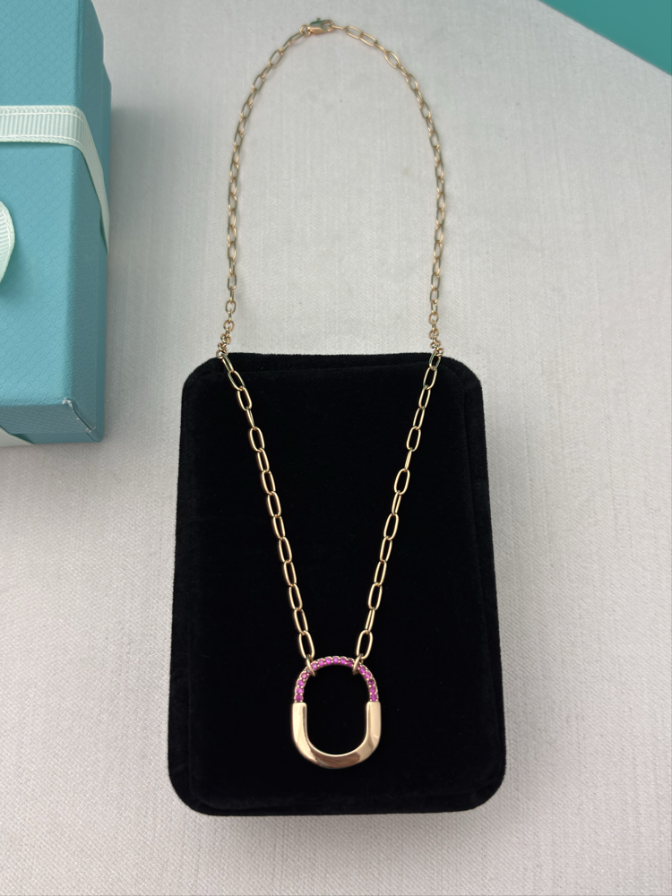 Tiffany Kilit Small Rose Gold Taşlı Kolye