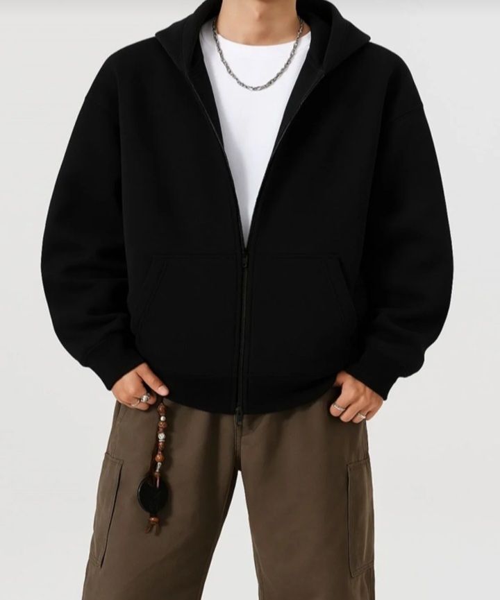 Erkek siyah oversize  kapşonlu hırka sweatshirt 
