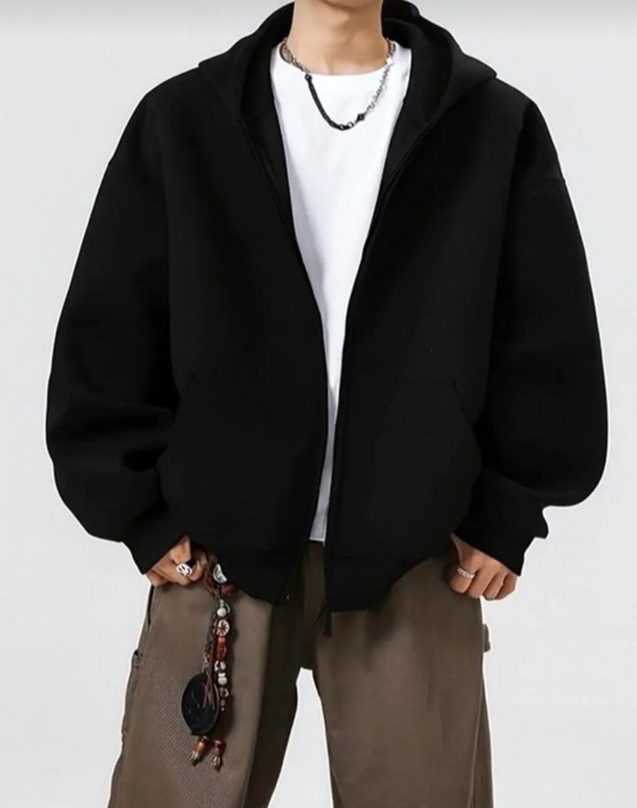Erkek siyah oversize  kapşonlu hırka sweatshirt 

