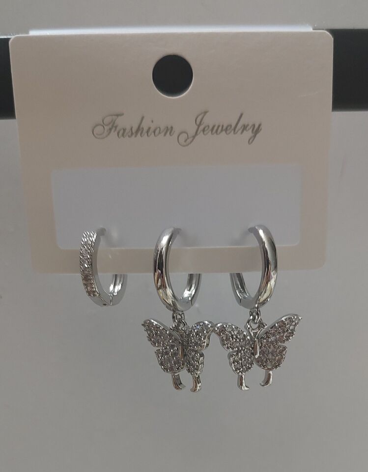 3 lü Kelebek Silver Küpe 