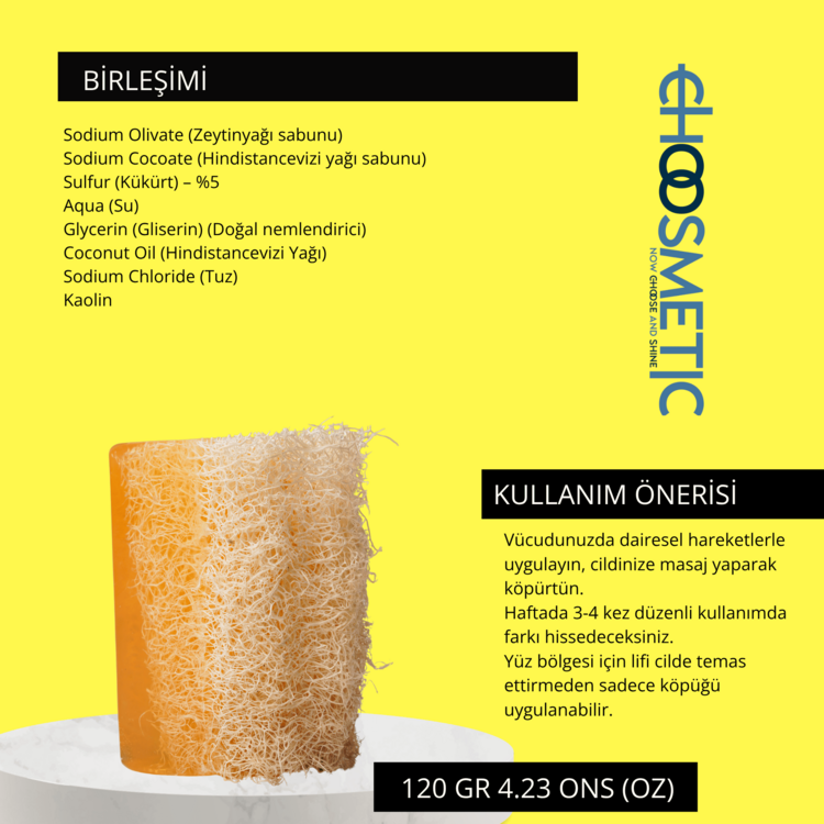 Kükürt Kabak Lifli Sabun 120 gr Cilt Temizliğinde Doğal ve Etkili Çözüm