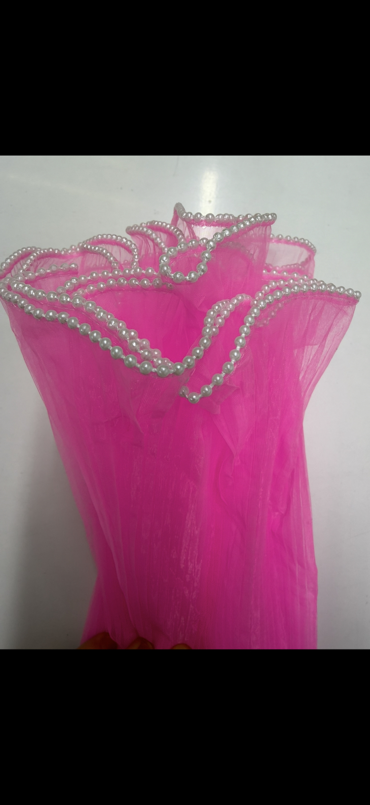 28 cm Dalgalı  Boncuklu Pembe Çiçek Arkası 3,5 mt
