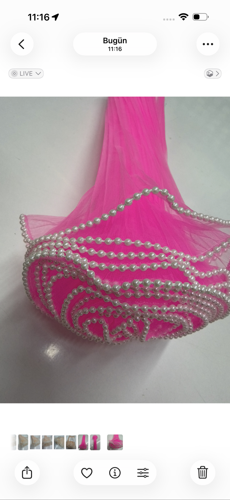 28 cm Dalgalı  Boncuklu Pembe Çiçek Arkası 3,5 mt
