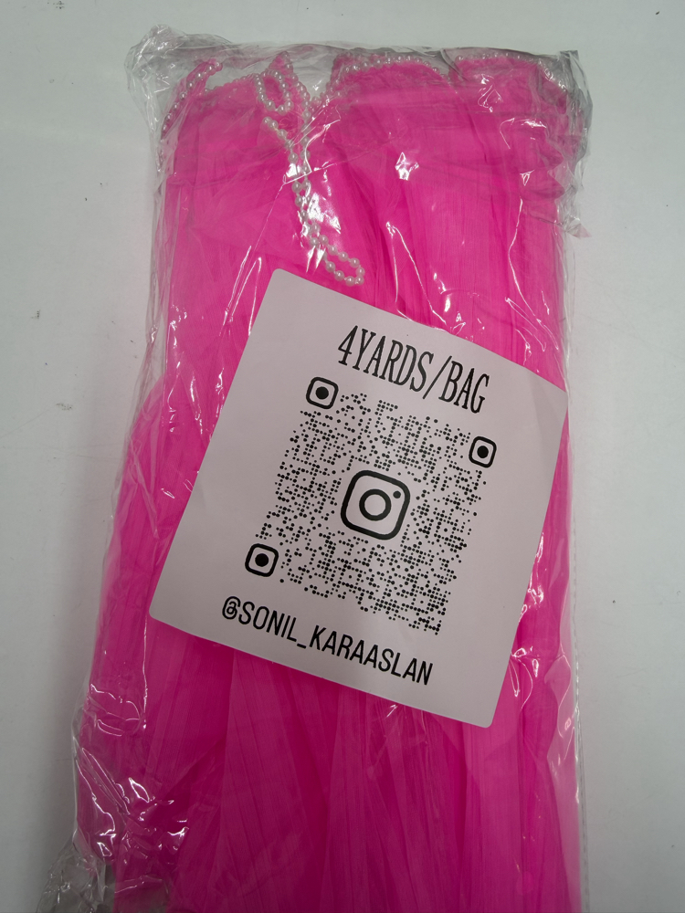 28 cm Dalgalı  Boncuklu Pembe Çiçek Arkası 3,5 mt