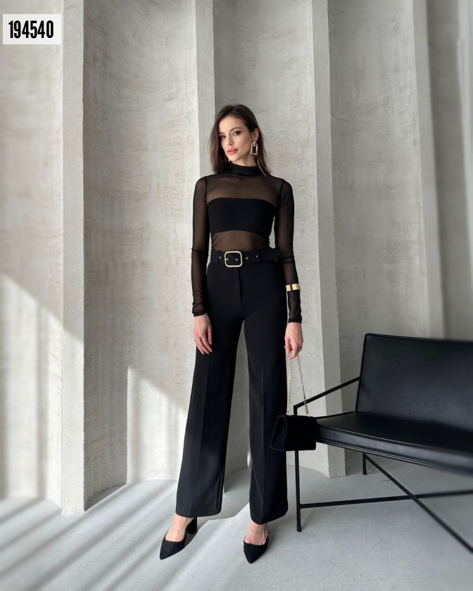 EN-BOY LİKRALI ÇİFT DÜĞMELİ VE KEMERLİ PALAZZO PANTOLON