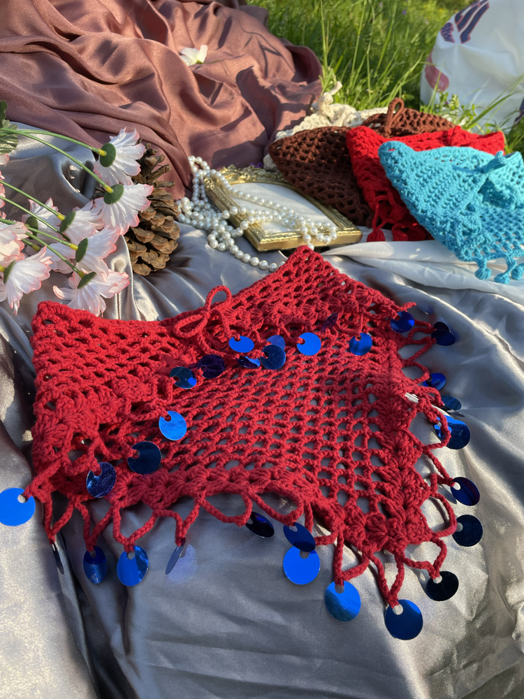 Mavi pul detaylı borda mavi bandana