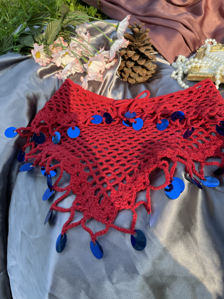 Mavi pul detaylı borda mavi bandana