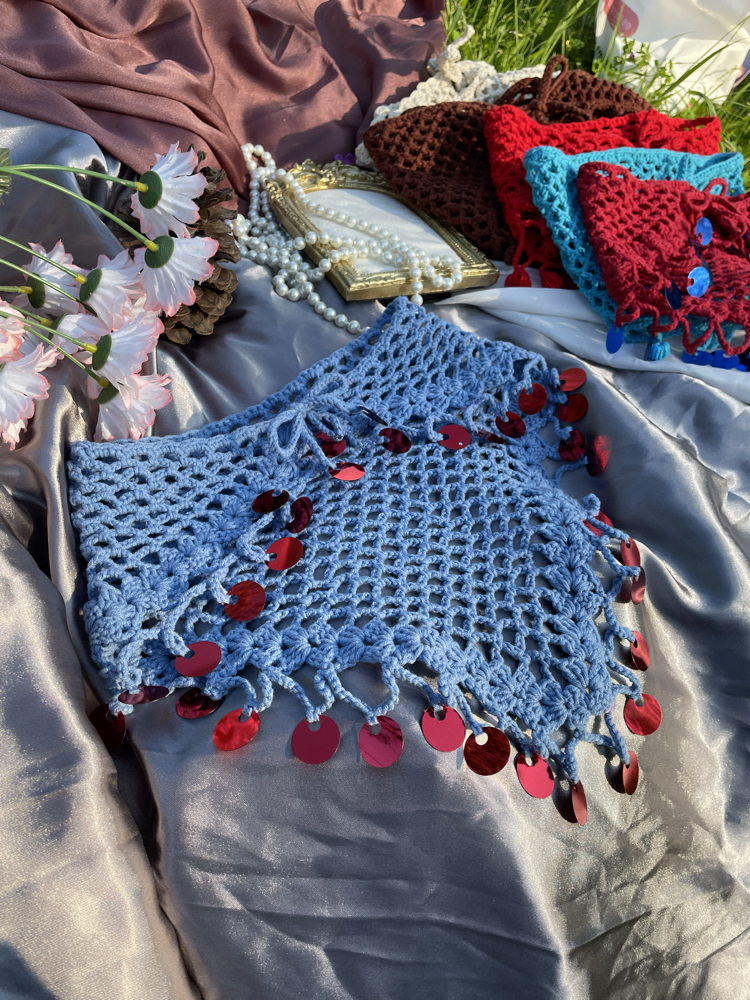 Bordo pul detaylı mavi bandana