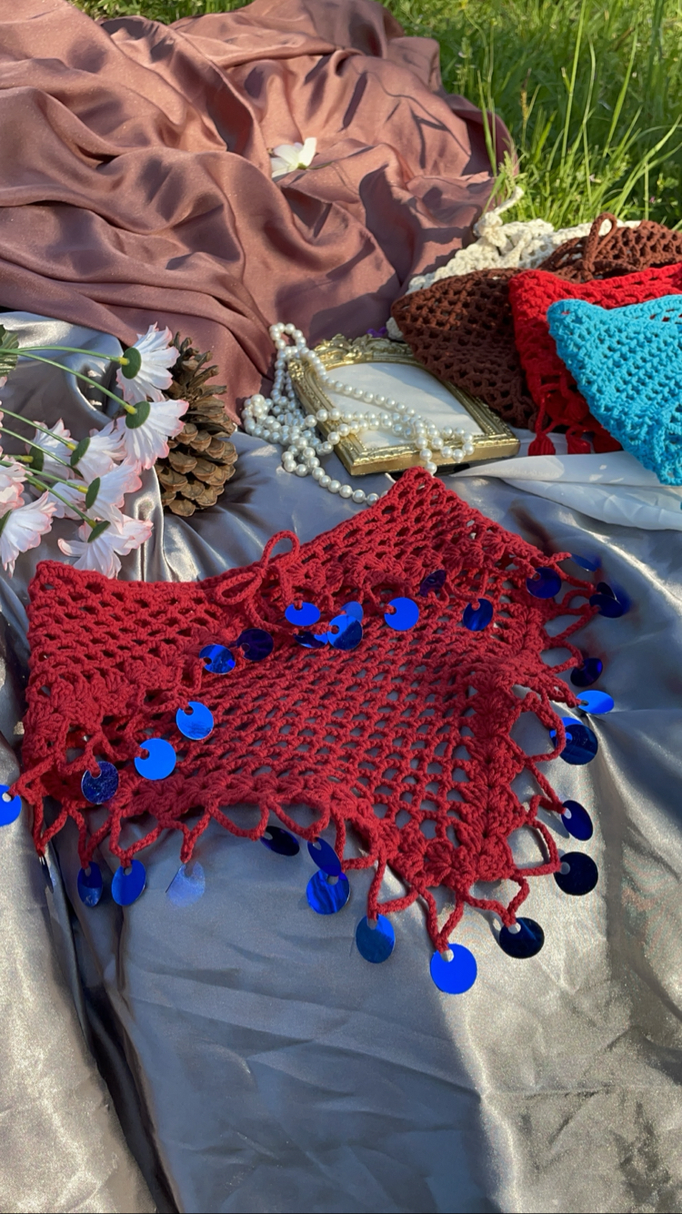Mavi pul detaylı borda mavi bandana