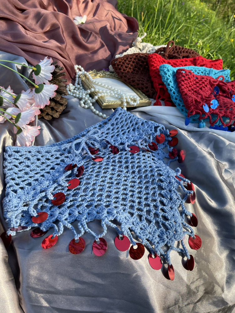 Bordo pul detaylı mavi bandana