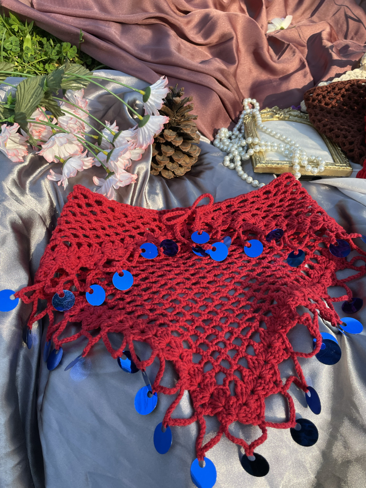 Mavi pul detaylı borda mavi bandana