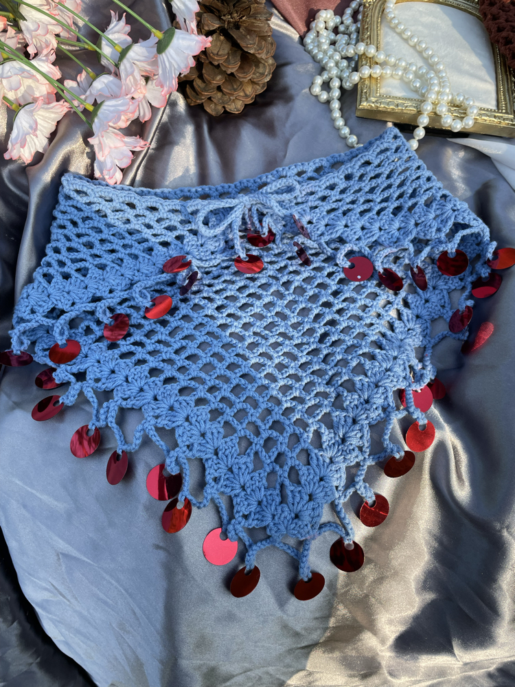 Bordo pul detaylı mavi bandana