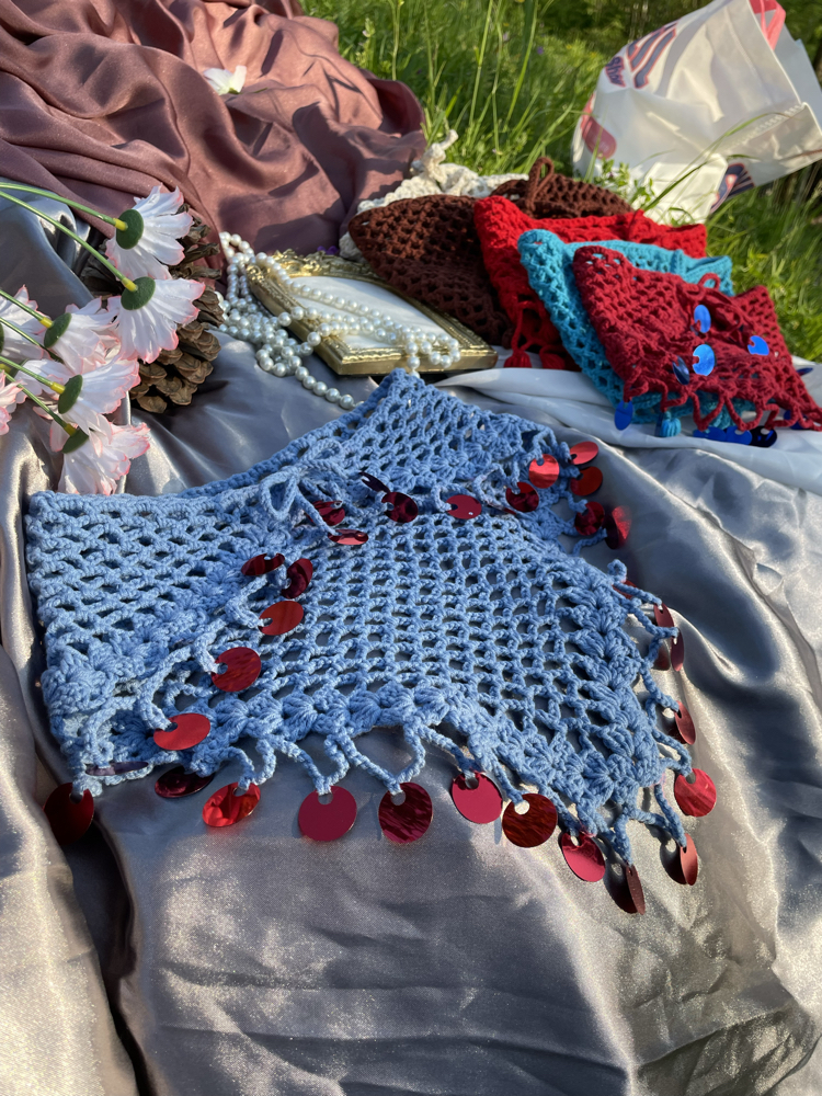 Bordo pul detaylı mavi bandana