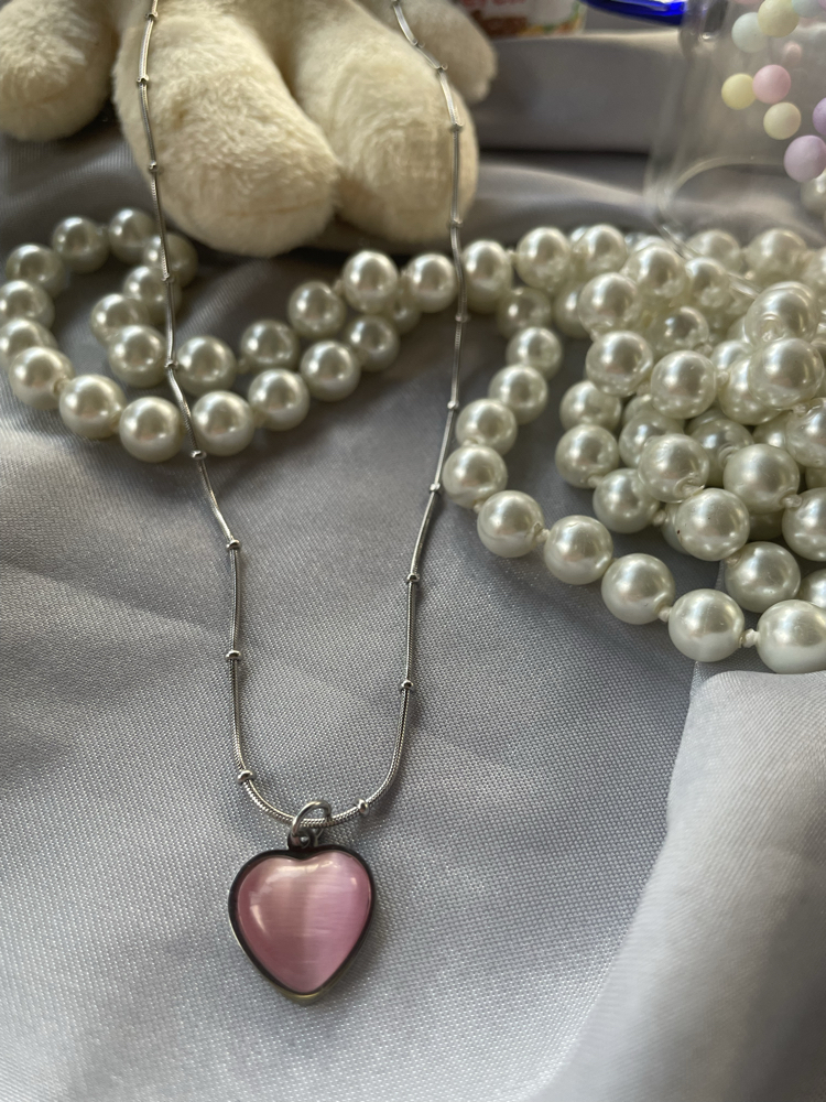 Silver Pembe taşlı kolye