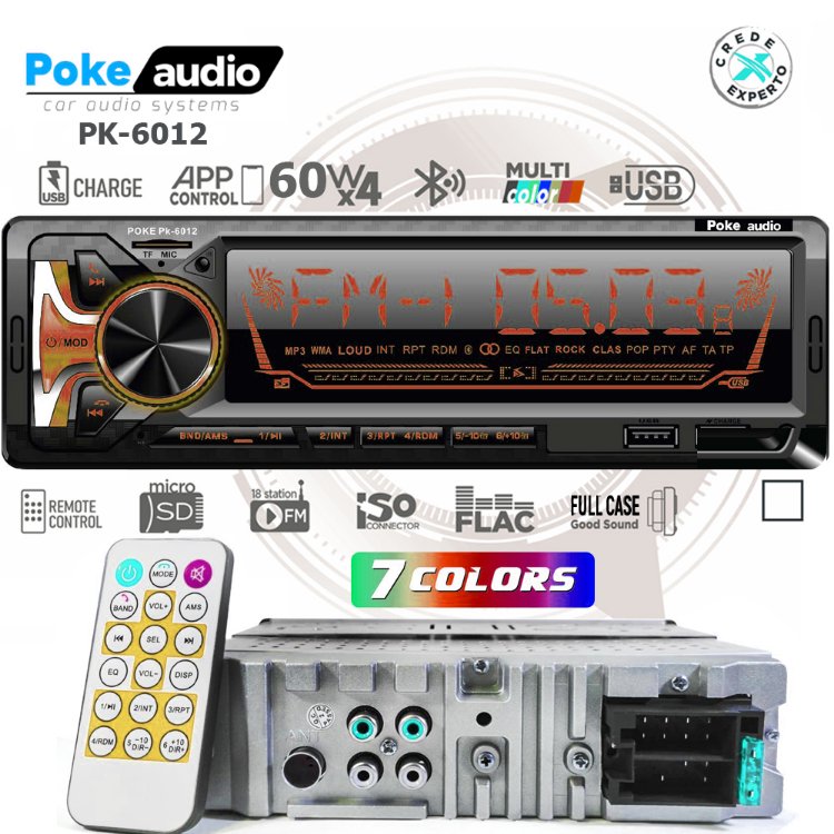 Poke PK-6012
Oto Teyp 4x60 Watt BT 2xUSB Fm Şarjlı Aplikasyonlu 7388 Entegre 7 Renk