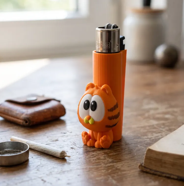 3D Baskı Turuncu Kedi Figürlü Çakmak Kılıfı