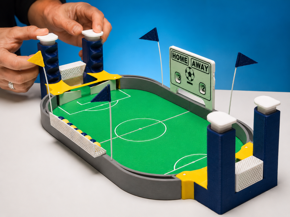 3D Baskı Mini Masa Futbolu Oyunu – Sarı Lacivert Özel Tasarım