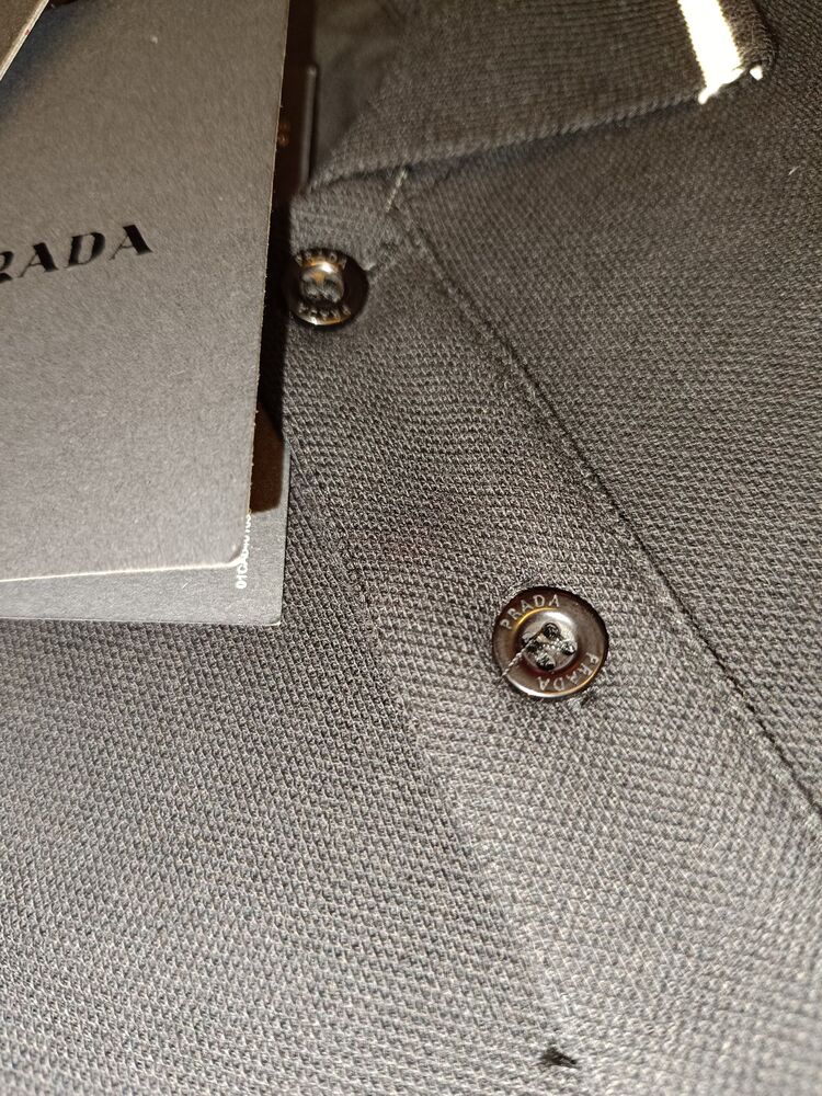 Prada Naylon detaylı, pamuklu streç polo yaka t-shirt 